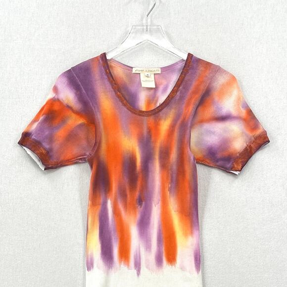 FREE PEOPLE X TRICIA FIX Reworked T-shirt S Orange Purple White Short Sleeve Rib - Picture 4 of 13